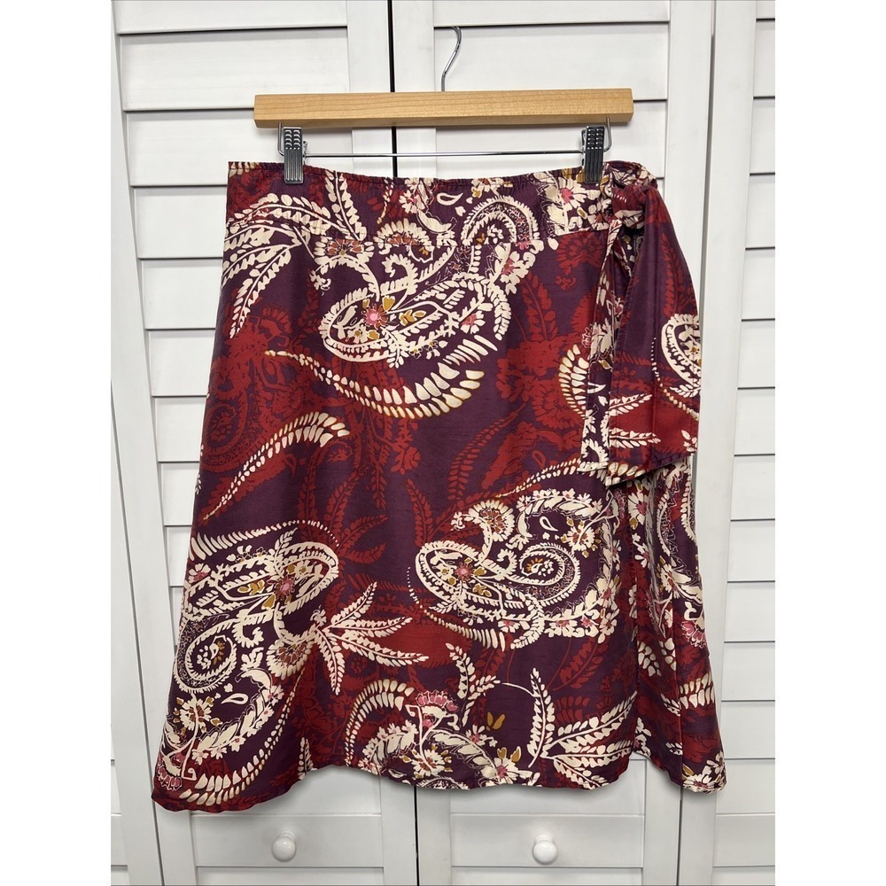 Talbots 100% Silk Paisley Floral A-Line Tie Belt Wrap Skirt Size 12